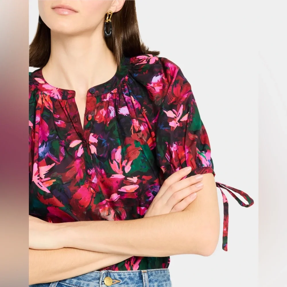 $290 Ulla Johnson Vienne Floral Puff-Sleeve Blouse size 0